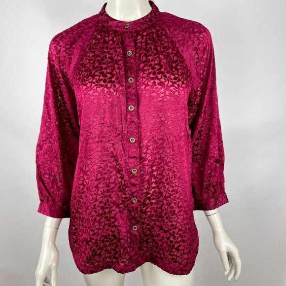 Anthropologie Velvet Burnout‎ Blouse Women M NWT Button-Up 3/4 Sleeve Tunic Top - Picture 1 of 16